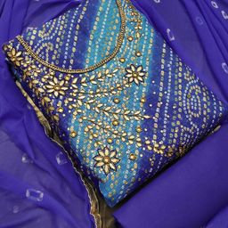 HERE&NOW Bandhani Embellished Beads and Stones Unstitched Dress Material-image-1