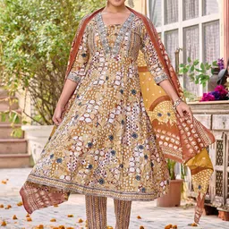 Anouk Floral Printed Pure Cotton Kurta with Trousers & Dupatta-39