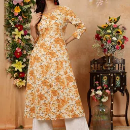 KIMAYRA Women Floral Printed Flared Sleeves Thread Work Floral Kurta-picture-40