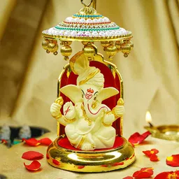 Ekhasa Ivory Ganesh Idol with Umbrella Showpiece-image-35