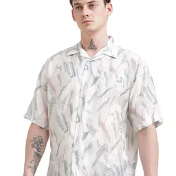 Estilocus Abstract Printed Drop-Shoulder Sleeves Pure Cotton Oversized Shirt-image-81
