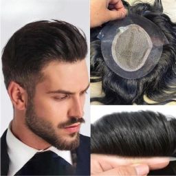 8x5 Front Lace Human Wig Patch for Men | Natural Black, Premium Quality Hair Extension-image-19