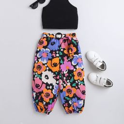 taffykids Girls Floral Printed Halter Neck Crop Top With Joggers-image-16