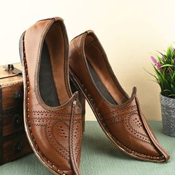 Apratim Men Textured Mojaris with Laser Cuts Flats-picture-36