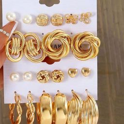 GOLDIWALA Set of 11Gold-Plated Artificial Beads Beaded Circular Shaped Hoop Earrings-6