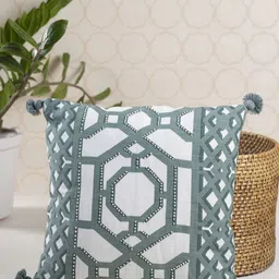 ONSETHOMES White & Grey Embroidered Square Cushion Covers-12