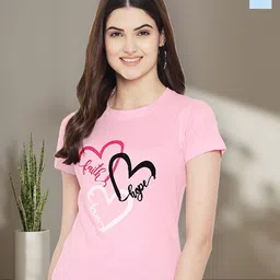 Dreambe Women Pack of 2 Typography Printed Round Neck Cotton T-shirts-picture-47