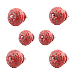 Indianshelf 6-Pcs Red & Brown Printed Ceramic Knobs-10