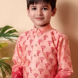 NFC CREATION Boys Ethnic Motifs Printed Regular Dupion Silk Kurta with Pyjamas image 2