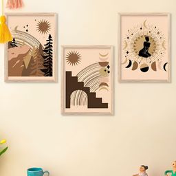 Kotart Brown & Beige 3 Pieces Wooden Abstract Printed Wall Art-picture-0