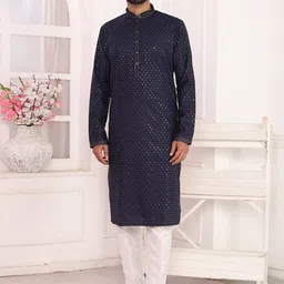 Arihant Rai Sinha Men Embroidered Sequinned Pure Silk Straight Kurta And Trousers-picture-24
