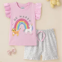 Nauti Nati Girls Graphic Printed Round Neck Pure Cotton Top with Shorts-image-55