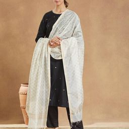 Fabindia Natural Floral Hand Block Printed Cotton Silk Dupatta-picture-9