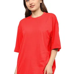 TQH Typography Printed Round Neck Drop-Shoulder Sleeves Oversized Cotton T-Shirt-picture-5