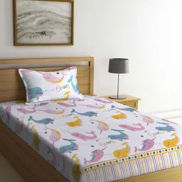 Aura White & Blue Cartoon Printed 350 TC Single Bedsheet Set 2.15 m x 1.50 m-picture-30