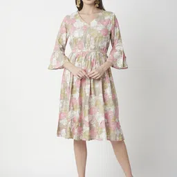 R&B Women Floral Print Bell Sleeve Fit and Flare Dress-picture-30