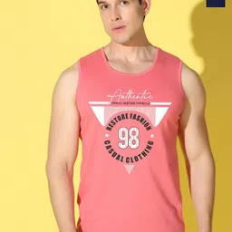 WOOSTRO Pack Of 2 Printed Combed Cotton Gym Vests VWS26(98 PEACH)(PLAIN NAVY)-image-94