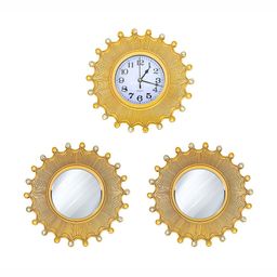 Myntra Elegant Homes Gold-Toned & White 3 Pcs Textured Contemporary Wall Clock-image-99