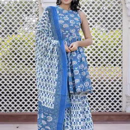 KALINI Floral Printed Anarkali Pure Cotton Kurta With Palazzos & Dupatta-picture-43