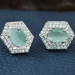 JEWELOPIA Silver-Plated Brass American Diamond Studs-picture-14