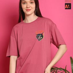 Metronaut Women Pack Of 2 Graphic Printed Round Neck Cotton Oversized T-shirts-image-48