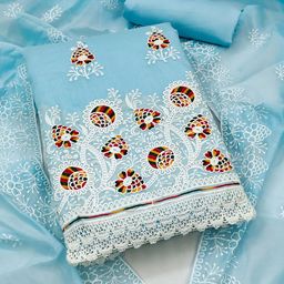 HERE&NOW Floral Embroidered Thread Work Unstitched Dress Material-image-87
