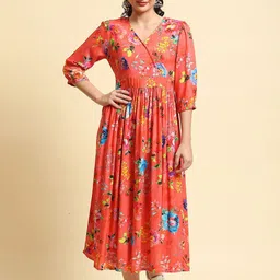 Shree Floral Printed Liva Wrap Midi Dress-picture-38