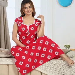 CINCO Women Bandhani Printed Maxi Nightdress-picture-15