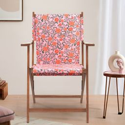 Chumbak Peach-Colored & Orange Earthy Florals Bistro Folding Chair-3