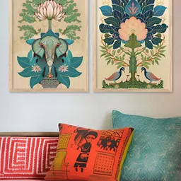 Kotart Brown & Blue 2 Pieces Floral Printed Wooden Wall Arts-picture-7