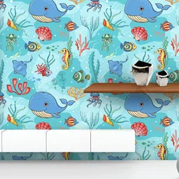 ArtzFolio Printed UV-Resistant Anti-Bacterial Cartoon Whale Peel & Stick Wallpaper-image-88