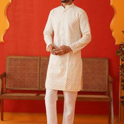 Jompers Men Embroidered Regular Sequinned Kurta with Pyjamas-image-26
