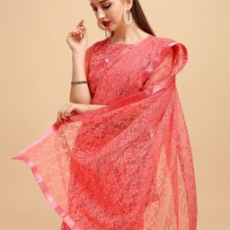 AWRIYA Floral Embroidered Beads and Stones Net Saree-18