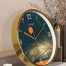 RANDOM Gold-Toned & Green Printed Contemporary Wall Clock-51