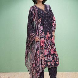 Vishudh Floral Printed V-Neck Empire Anarkali Kurta With Trousers & Dupatta-picture-47