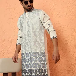 KRAFT INDIA LUXE Men Floral Embroidered Mandarin Collar Kurta-picture-31