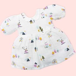 Honcho Baby Girls Printed Peter Pan Collar Organic Cotton Fit & Flare Dress-picture-0