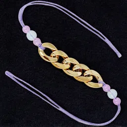 LUCKY JEWELLERY Bhaiya Bhabhi Gold-Plated Artificial Beaded Rakhi With Greeting Card-image-4