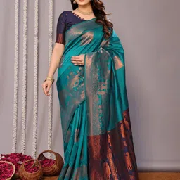 Shriyangan Ethnic Motifs Woven Design Zari Pure Silk Kanjeevaram Saree-image-39
