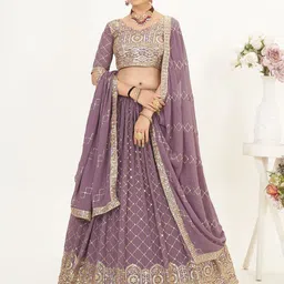 SHOPGARB Floral Embroidered Semi-Stitched Lehenga & Unstitched Blouse With Dupatta-picture-33