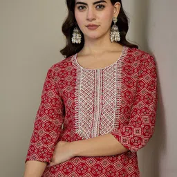 Anouk Red Geometric Printed Thread Work Straight Kurta-picture-25