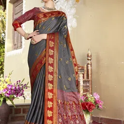 Anouk Rustic Woven Design Zari Banarasi Saree With Unstitched Blouse Piece-image-13