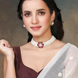 Peora Gold-Plated Stone-Studded & Beaded Jewellery Set-picture-38