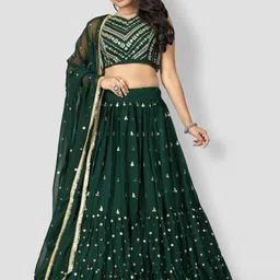 JULEE Floral Embroidered Thread Work Unstitched Lehenga & Blouse With Dupatta-picture-32
