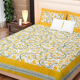 Aura White And Yellow Printed Pure Cotton 144 TC Queen Bedsheet Set 2.10cm X 2.30 m-image-40