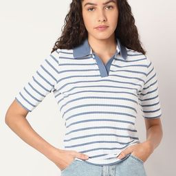 Vero Moda Women Striped Polo Collar T-shirt-image-52