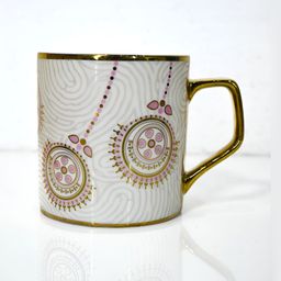Femora White & Brown Printed Ceramic Matte Coffee & Tea Cup image 1