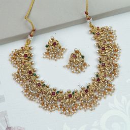 Diksha collection Gold-Plated Kundan-Studded & Beaded Jewellery Set-image-52