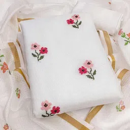 Peachmode Floral Embroidered Kota Doria Unstitched Dress Material-image-25