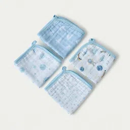 Giggles by Babyshop Set Of 4 Blue & White Printed Washcloth-image-47